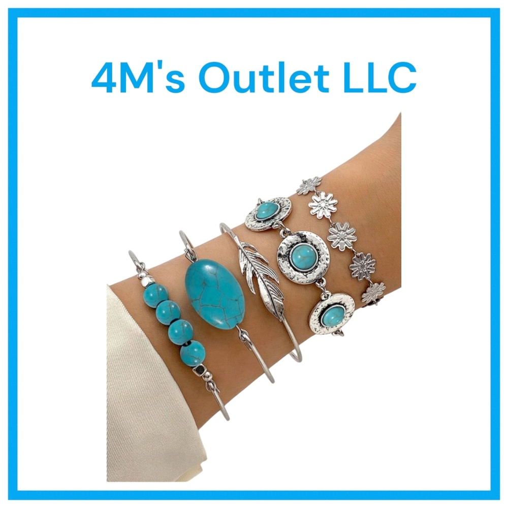 Silver and Turquoise Bracelet Set
